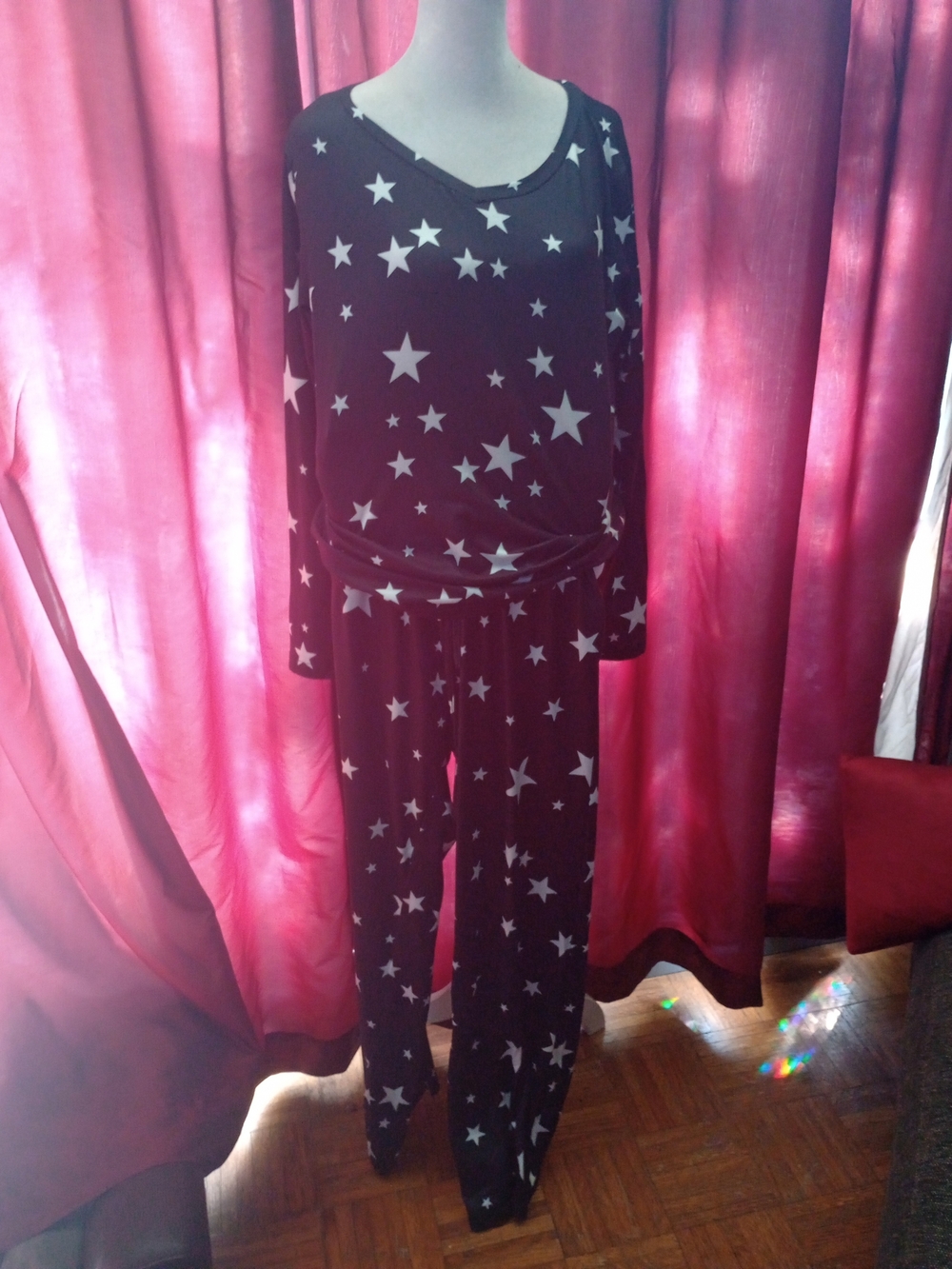 Ekouaer Black & White Star-Print Long Sleeve Pajama Set - Women's Medium